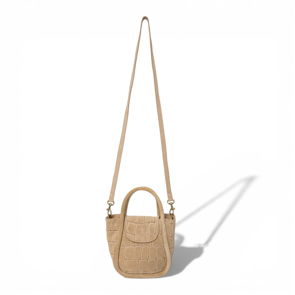 Mini Ellis Top Handle Crossbody in Ecru Italian Croco-Embossed Suede
