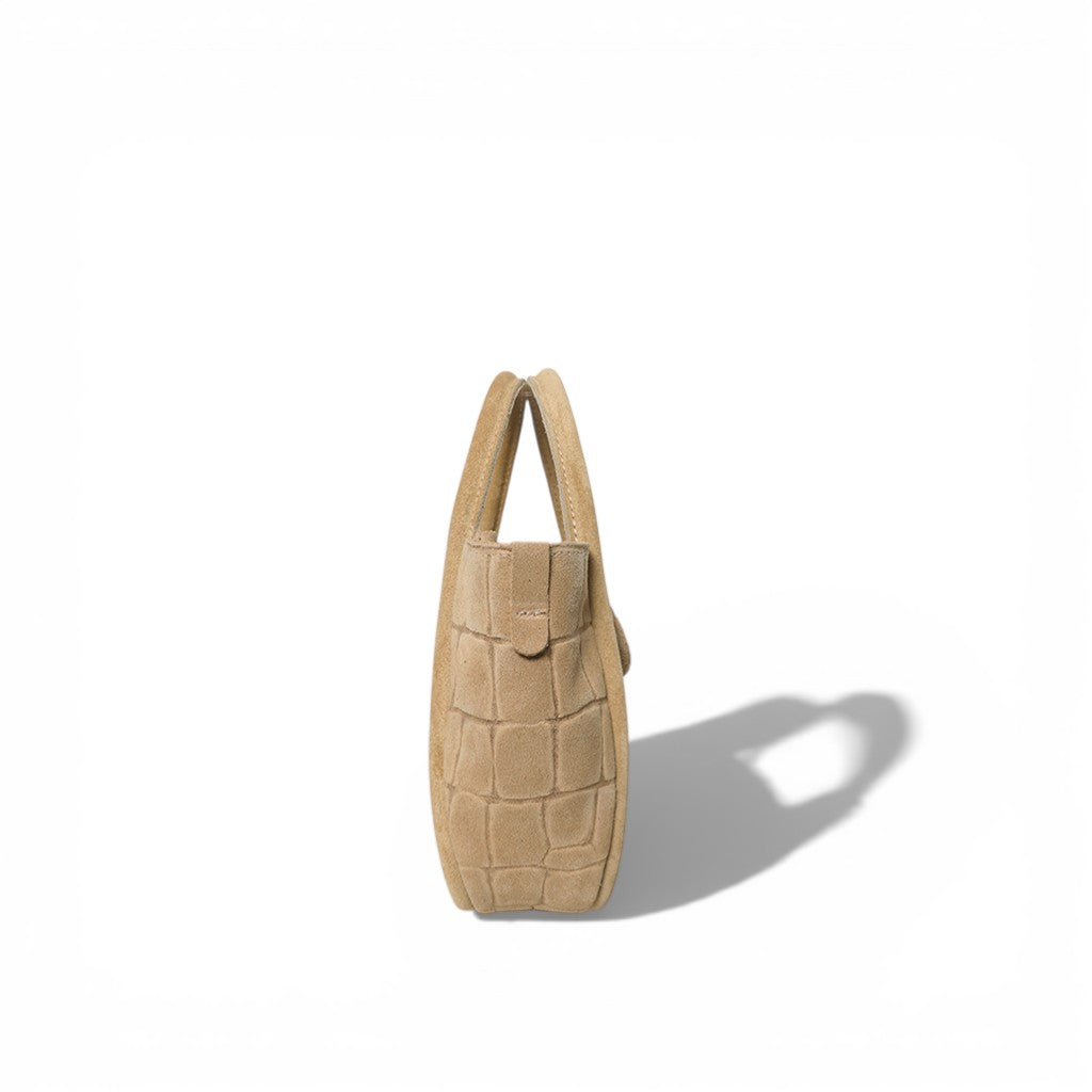 Mini Ellis Top Handle Crossbody in Ecru Italian Croco-Embossed Suede
