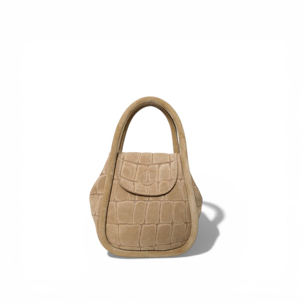 Mini Ellis Top Handle Crossbody in Ecru Italian Croco-Embossed Suede