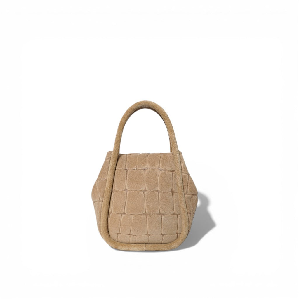 Mini Ellis Top Handle Crossbody in Ecru Italian Croco-Embossed Suede