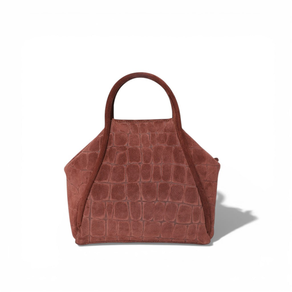 Taya Top Handle Crossbody in Bordeaux Italian Croco-Embossed Suede