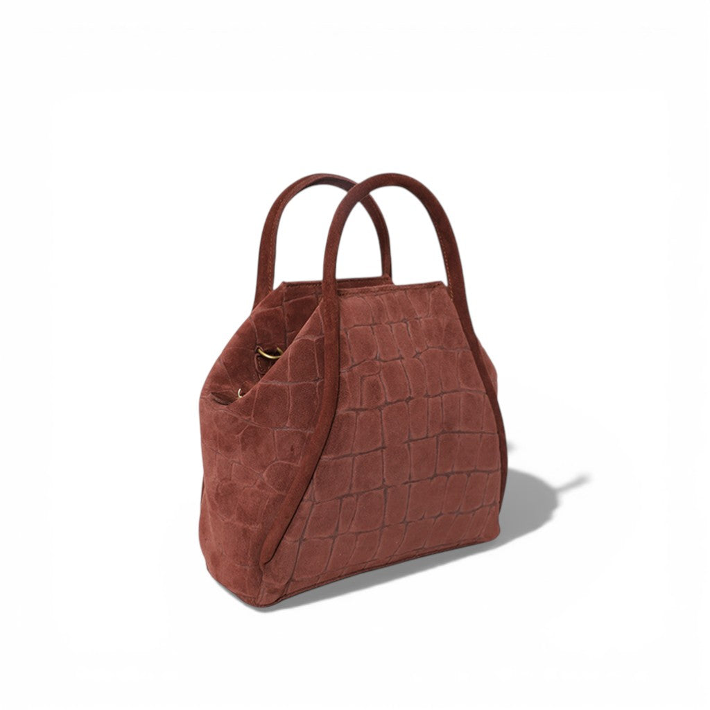 Taya Top Handle Crossbody in Bordeaux Italian Croco-Embossed Suede