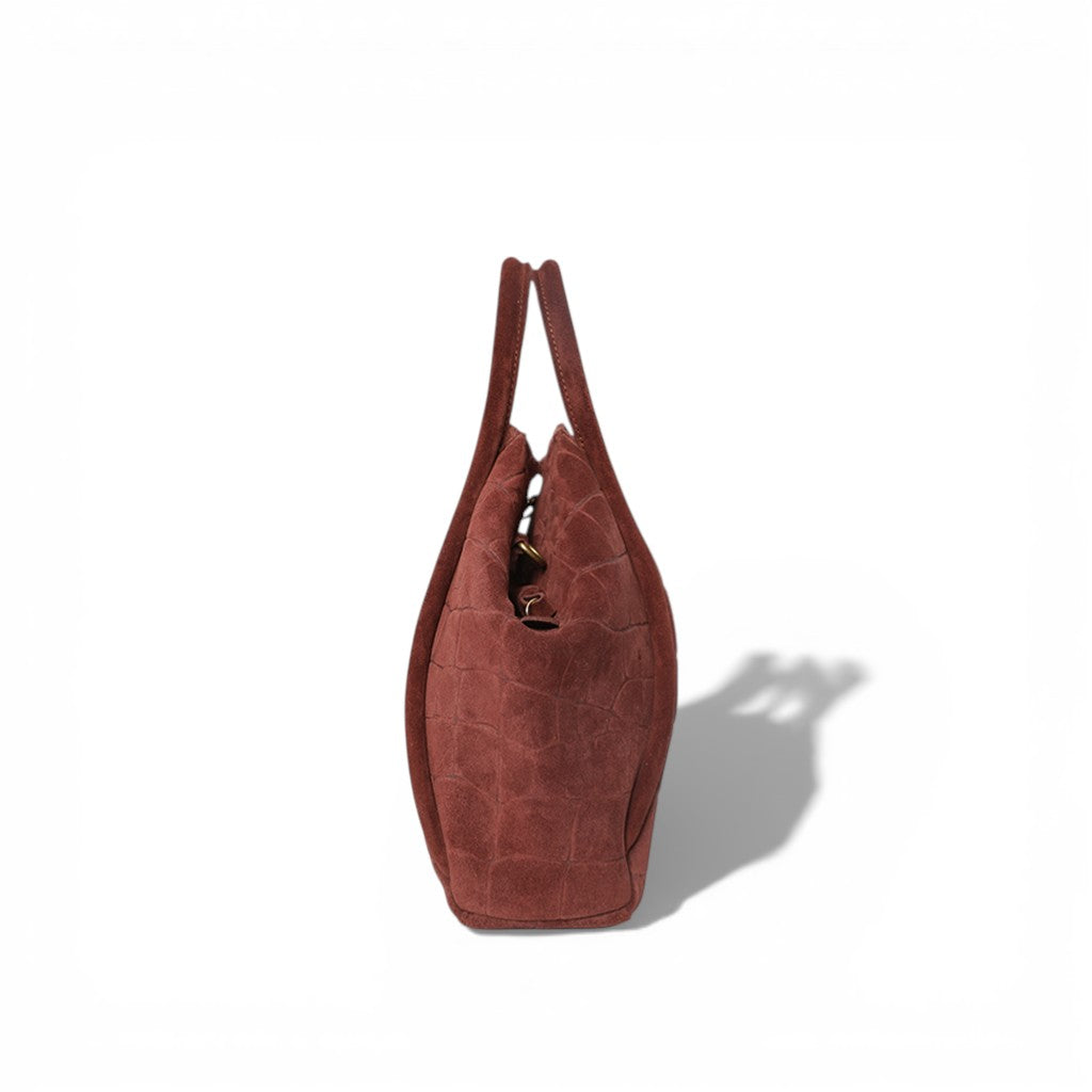 Taya Top Handle Crossbody in Bordeaux Italian Croco-Embossed Suede
