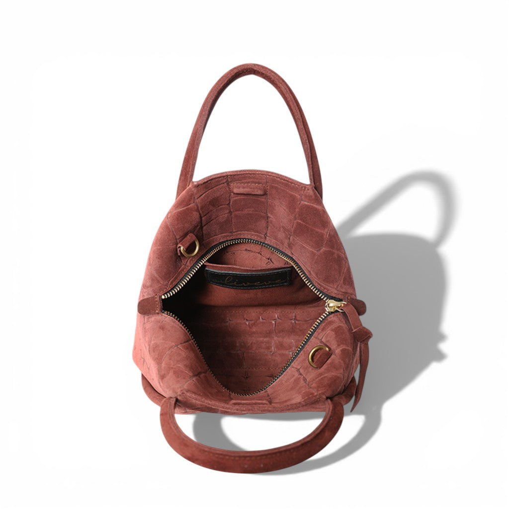 Taya Top Handle Crossbody in Bordeaux Italian Croco-Embossed Suede
