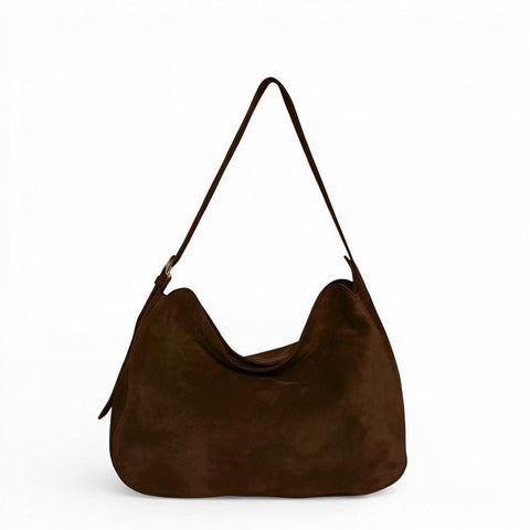 Savina Shoulder Bag in Espresso Italian Leather Backed Suede