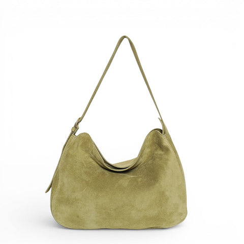 Savina Shoulder Bag in Olive Italian Leather Backed Suede