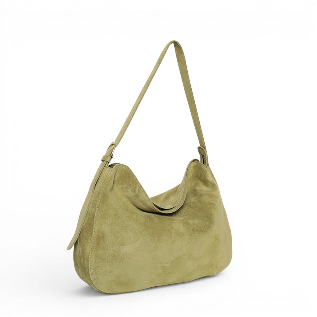 Savina Shoulder Bag in Olive Italian Leather Backed Suede