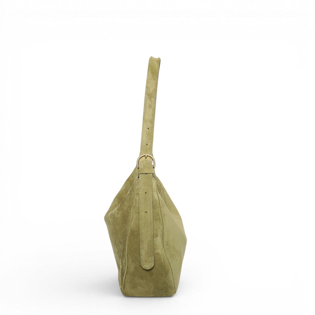 Savina Shoulder Bag in Olive Italian Leather Backed Suede
