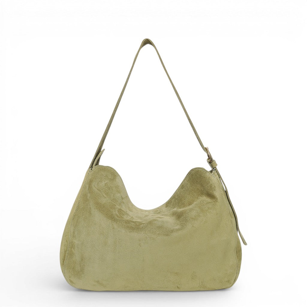 Savina Shoulder Bag in Olive Italian Leather Backed Suede