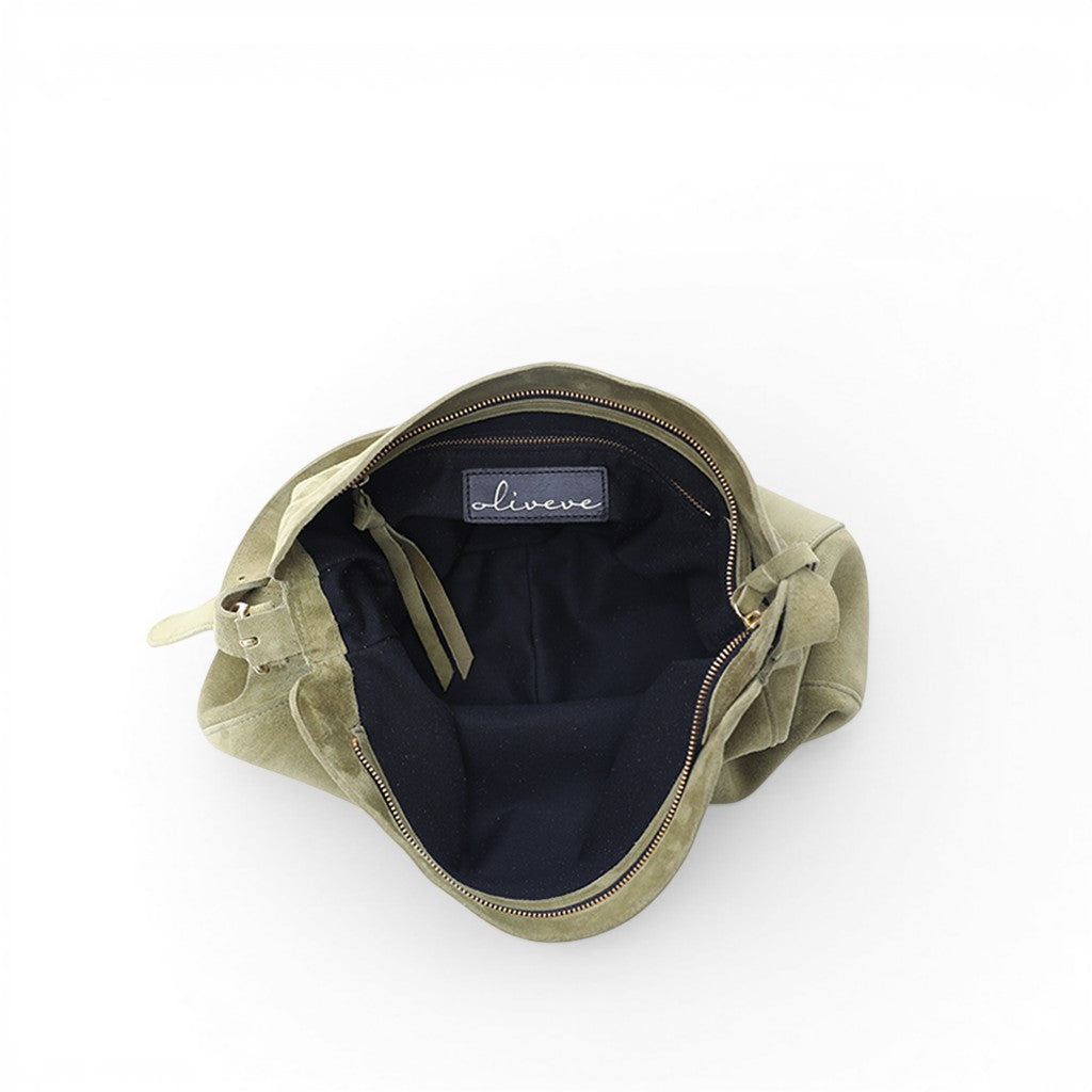 Savina Shoulder Bag in Olive Italian Leather Backed Suede