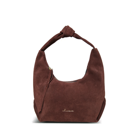 Nora Knot Bag in Espresso Italian Leather Backed Suede