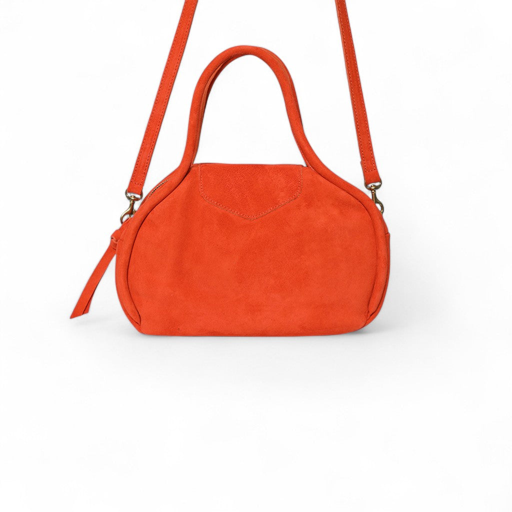 Bianca Bowler Crossbody in Tangelo Italian Leather Backed Suede