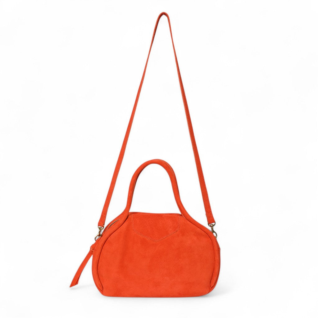 Bianca Bowler Crossbody in Tangelo Italian Leather Backed Suede