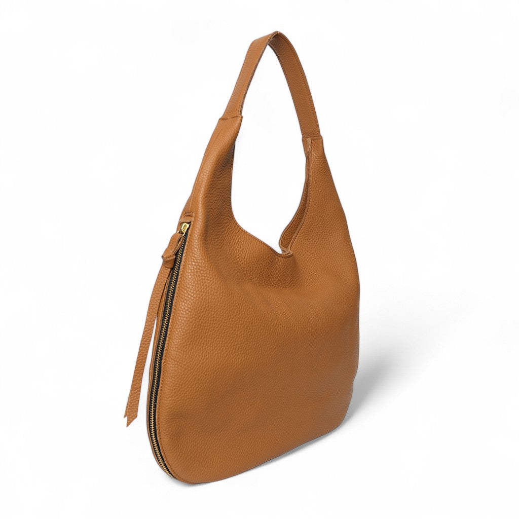 Eleanora Expandable Hobo in Miel with Lamb Italian Buffalo Cowhide