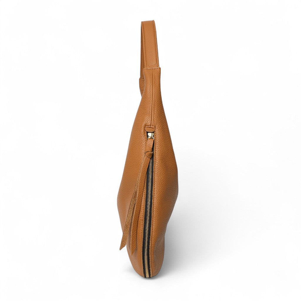 Eleanora Expandable Hobo in Miel with Lamb Italian Buffalo Cowhide