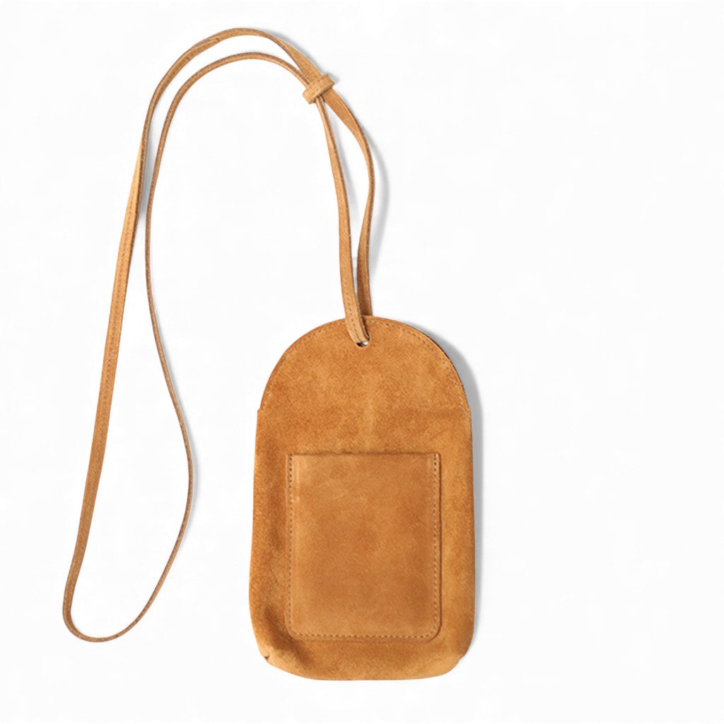 Paulina Phone Bag in Cuoio Italian Leather Backed Suede