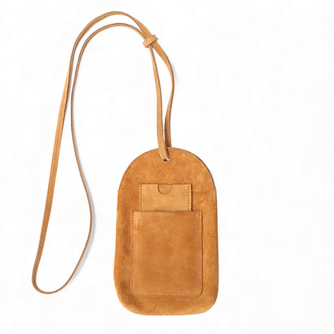 Paulina Phone Bag in Cuoio Italian Leather Backed Suede