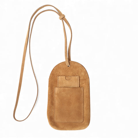 Paulina Phone Bag in Pane Italian Leather Backed Suede