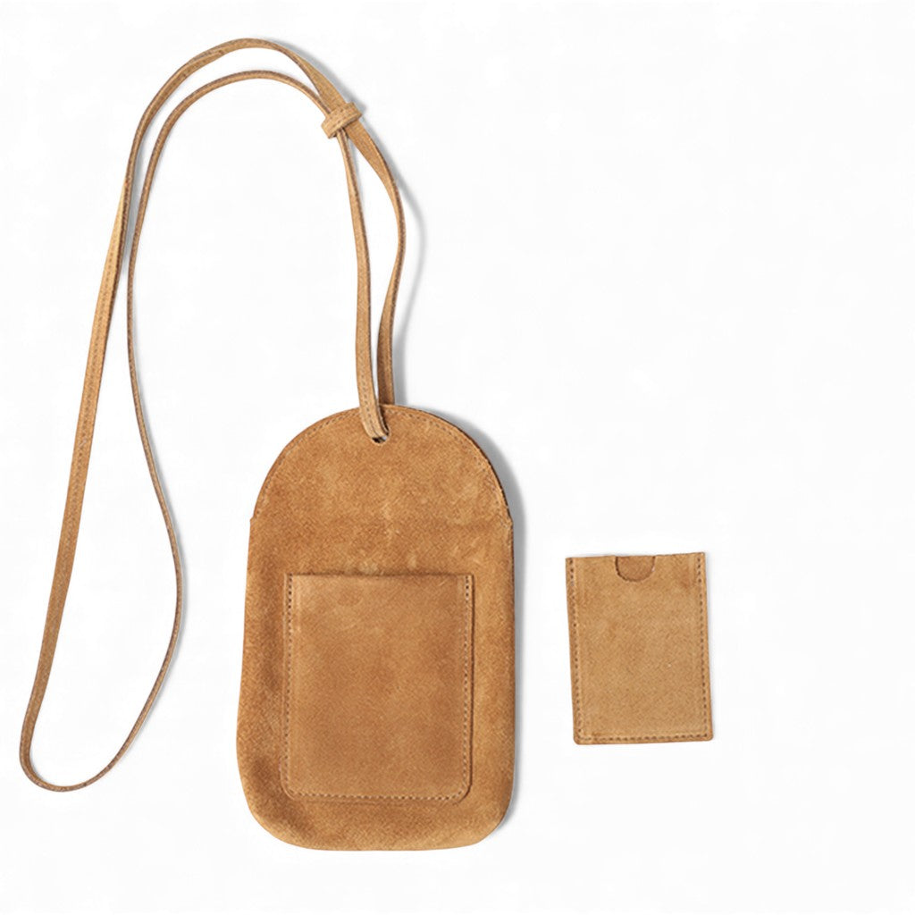 Paulina Phone Bag in Pane Italian Leather Backed Suede