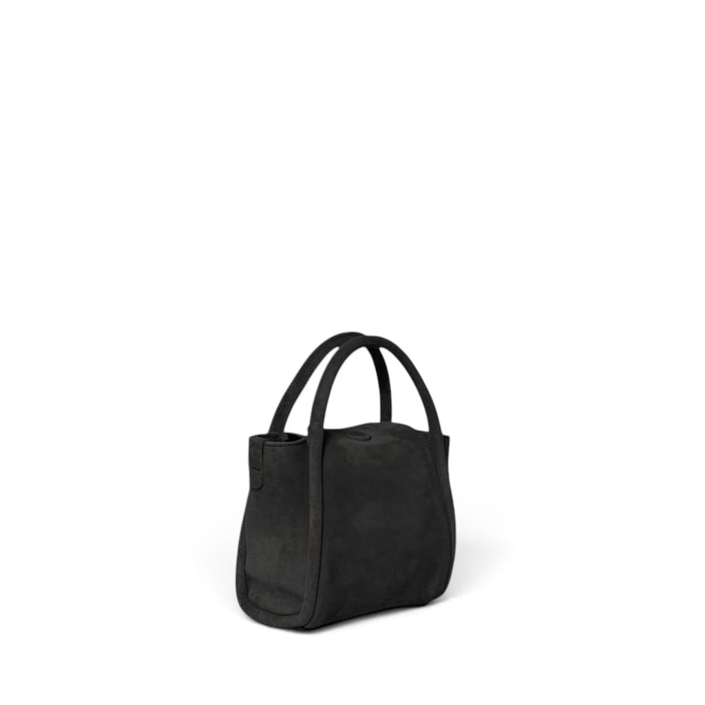 Mini Serena Satchel Crossbody in Black Italian Leather Backed Suede