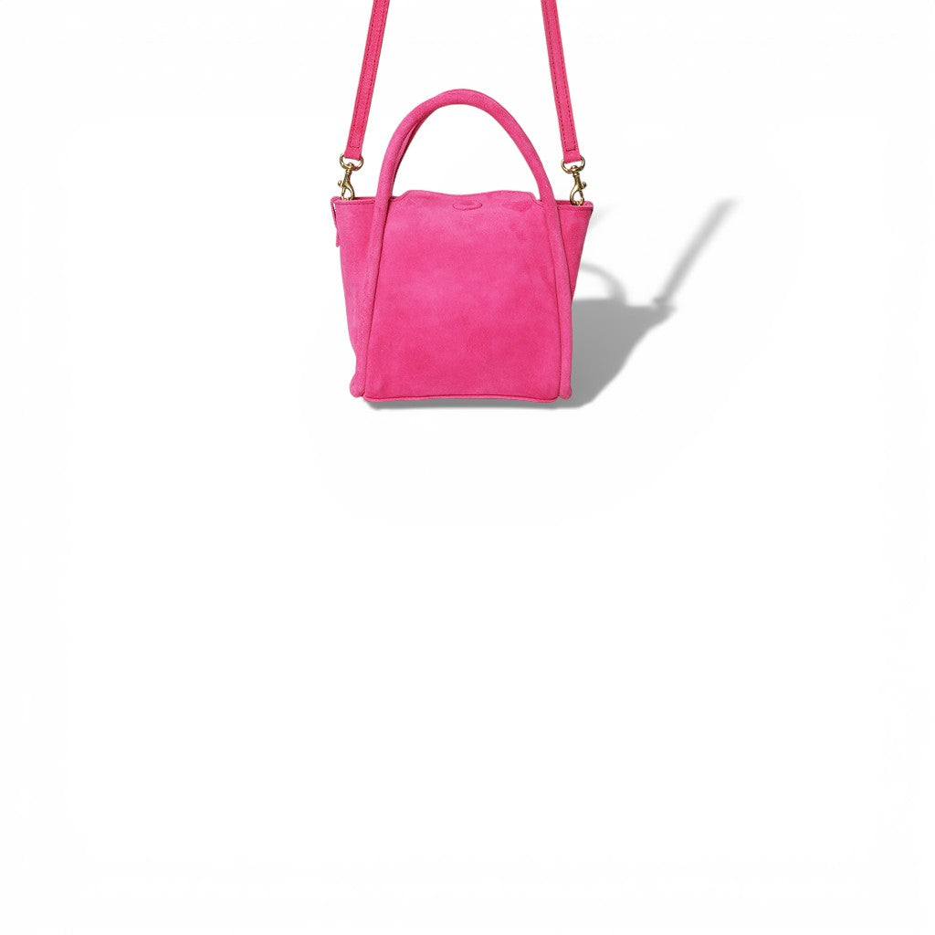 Mini Serena Satchel Crossbody in Peony Italian Leather Backed Suede