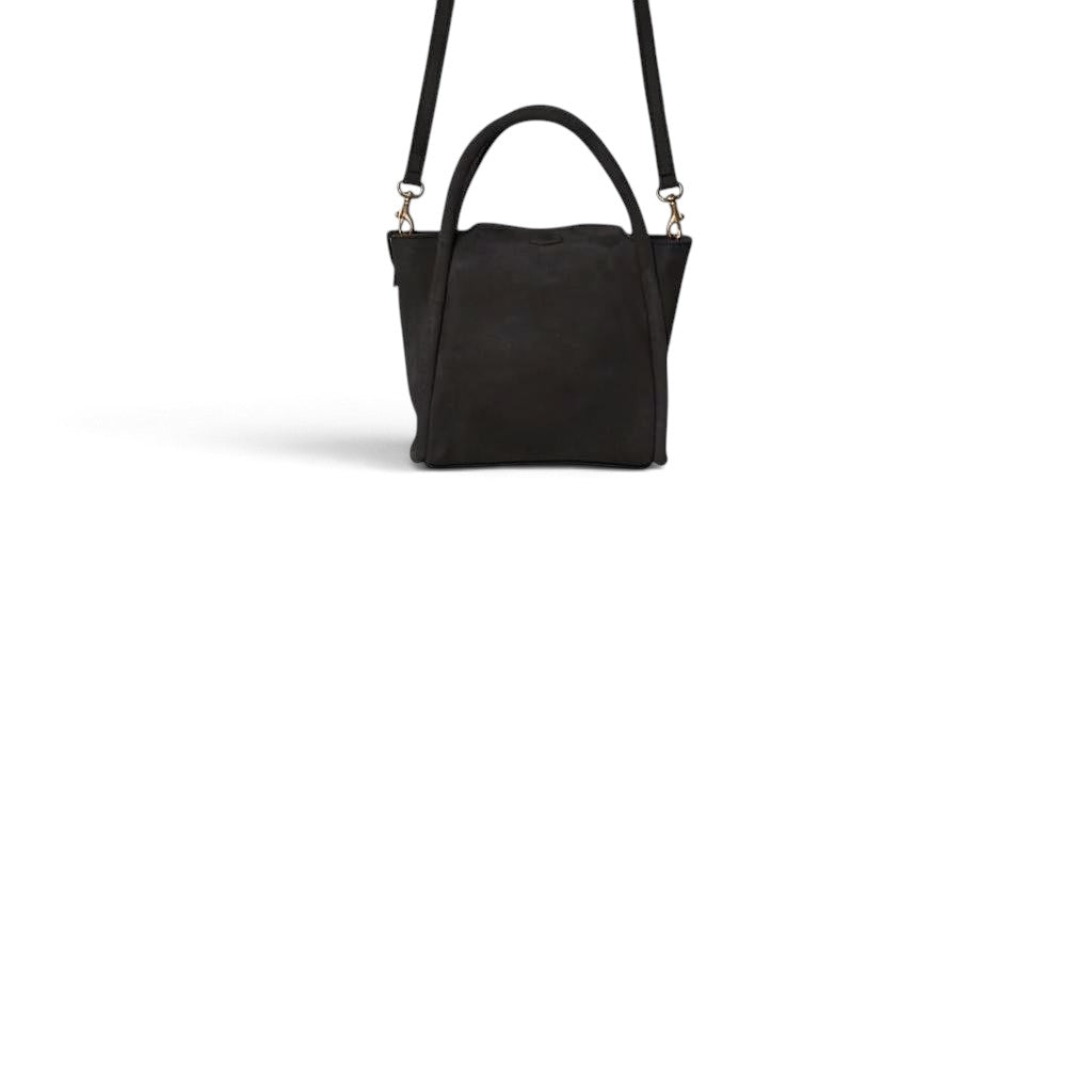 Mini Serena Satchel Crossbody in Black Italian Leather Backed Suede