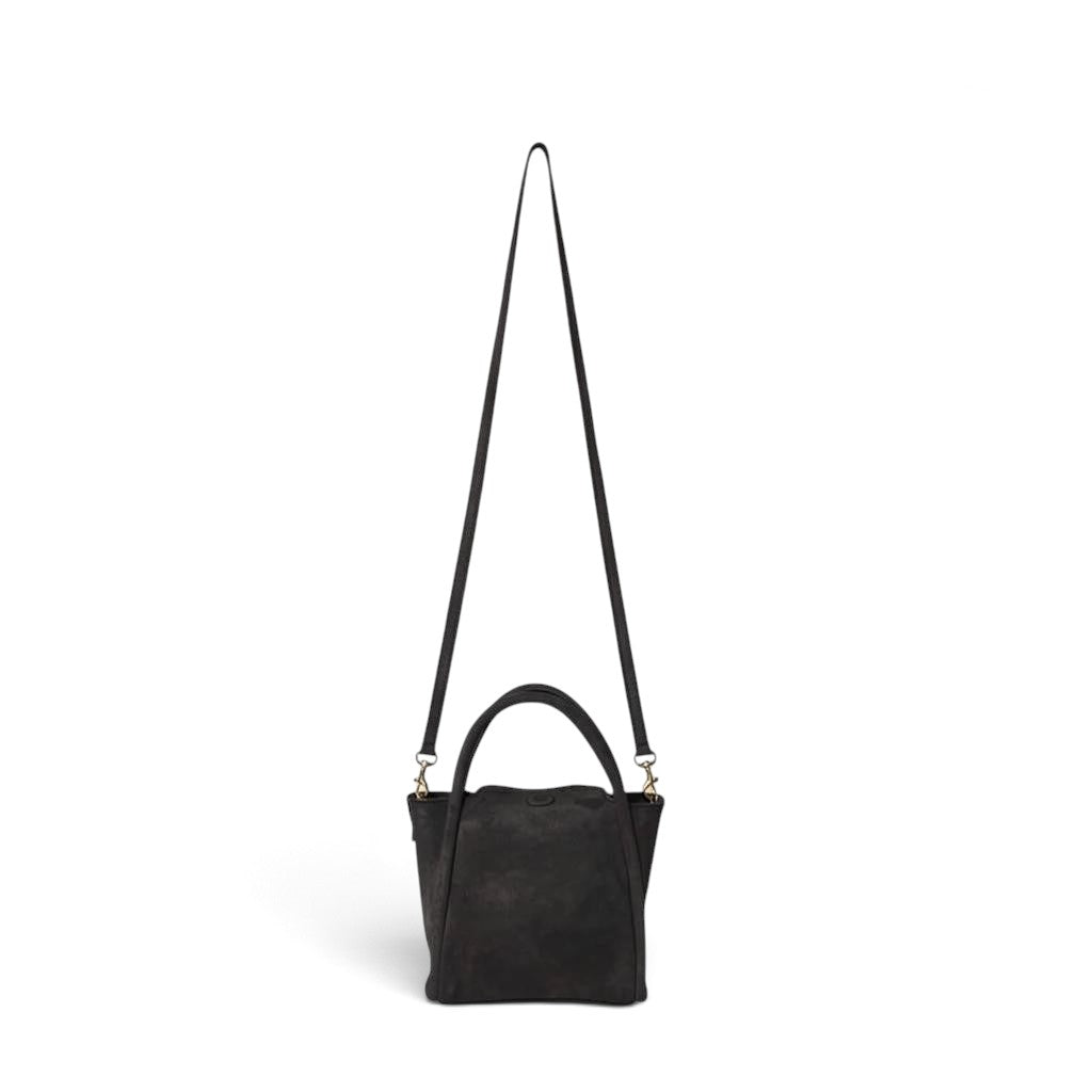 Mini Serena Satchel Crossbody in Black Italian Leather Backed Suede