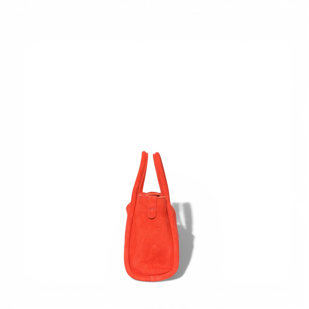 Mini Serena Top Handle Crossbody in Tangelo Italian Leather Backed Suede