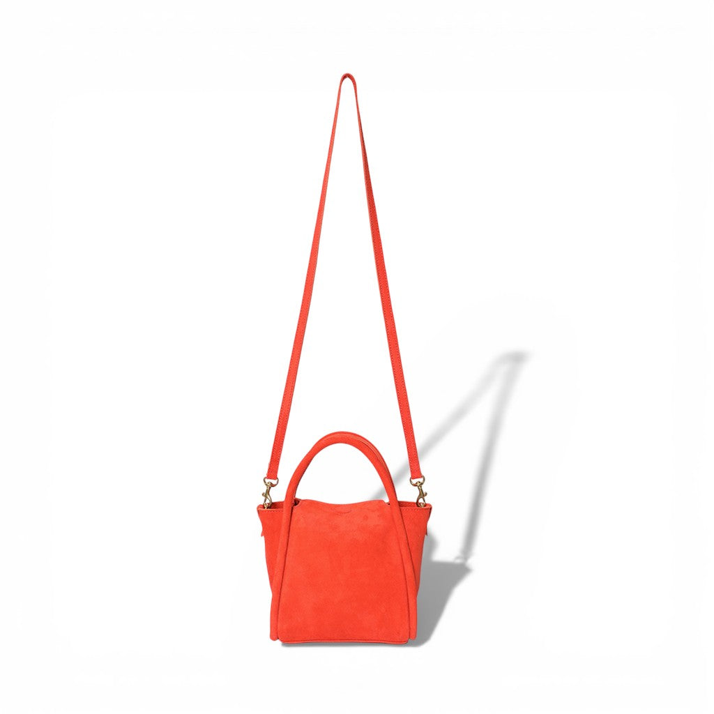 Mini Serena Top Handle Crossbody in Tangelo Italian Leather Backed Suede
