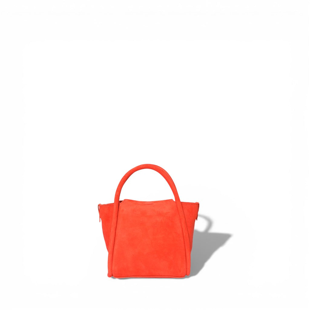 Mini Serena Top Handle Crossbody in Tangelo Italian Leather Backed Suede