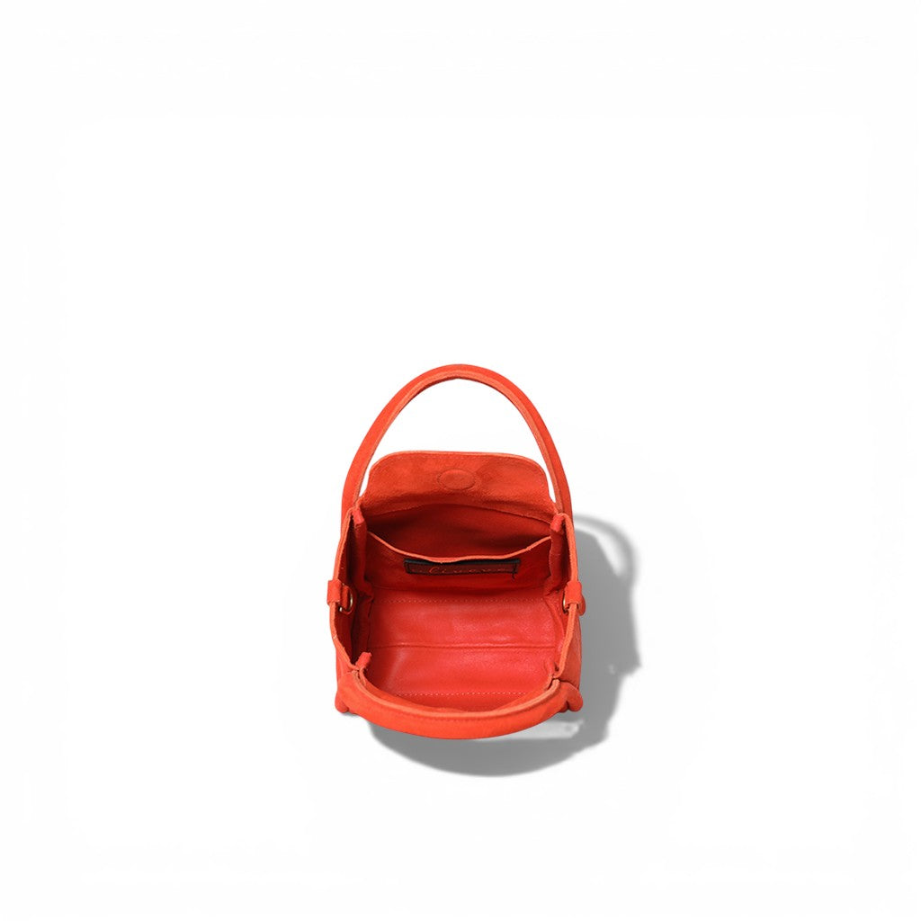 Mini Serena Top Handle Crossbody in Tangelo Italian Leather Backed Suede