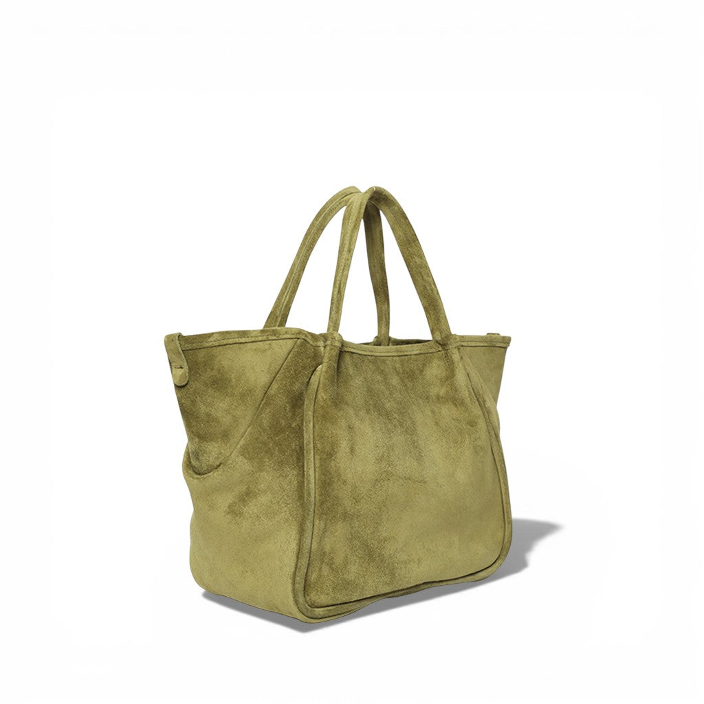 Vittoria Tote in Olive Italian Leather Backed Suede