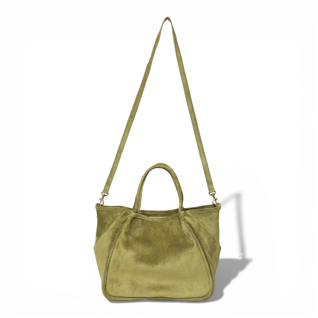 Vittoria Tote in Olive Italian Leather Backed Suede
