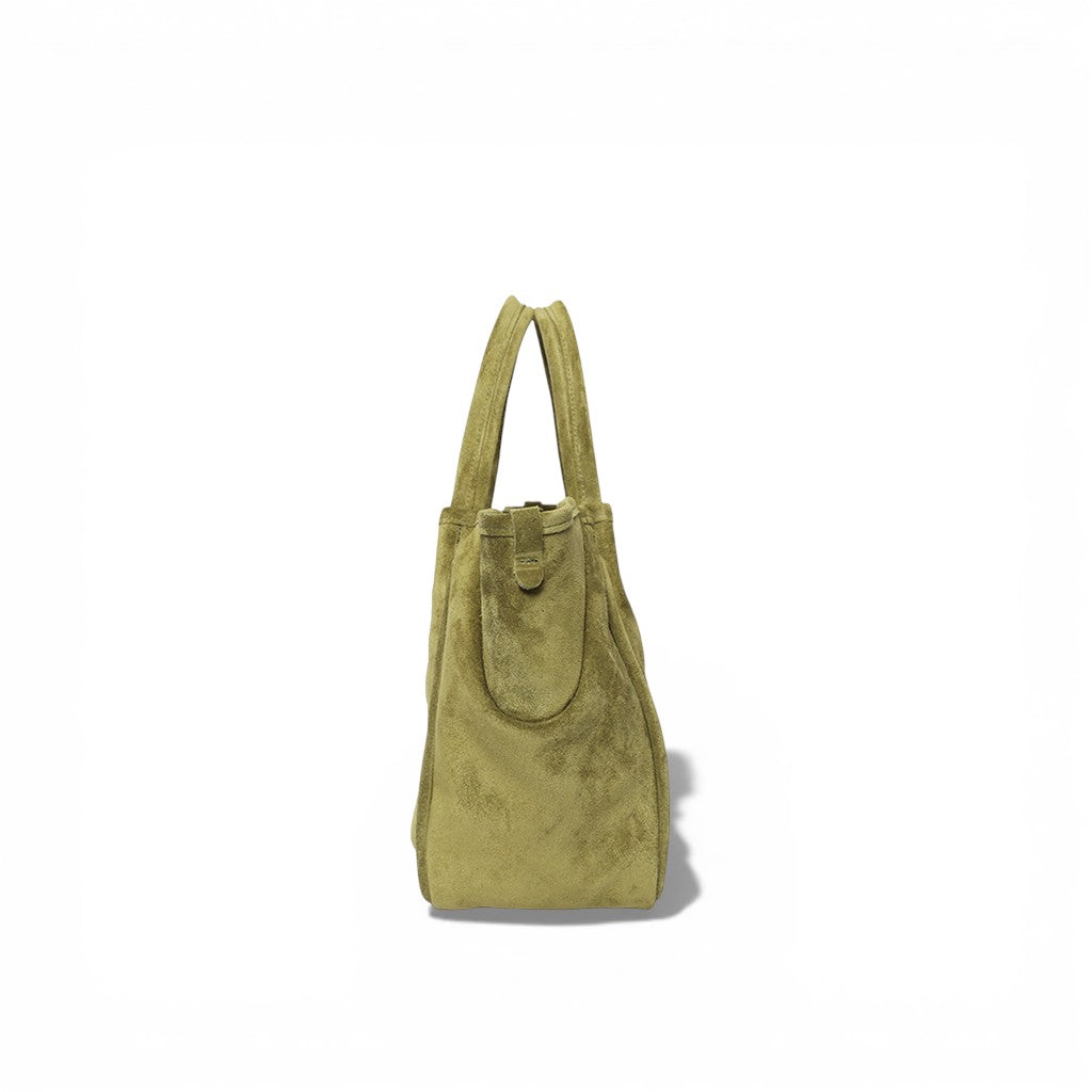 Vittoria Tote in Olive Italian Leather Backed Suede