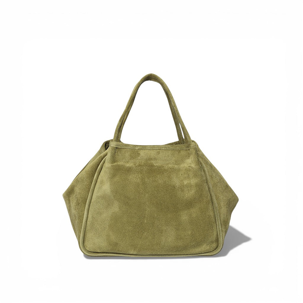 Vittoria Tote in Olive Italian Leather Backed Suede