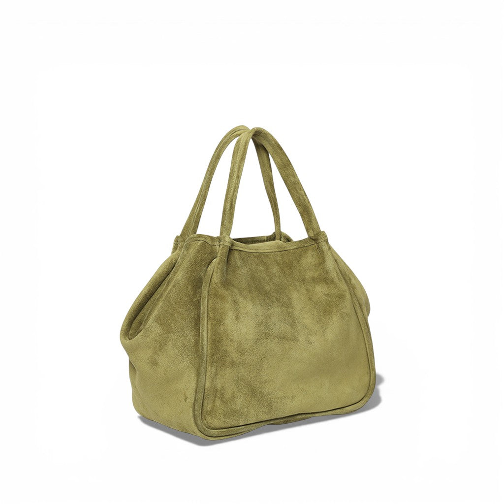Vittoria Tote in Olive Italian Leather Backed Suede