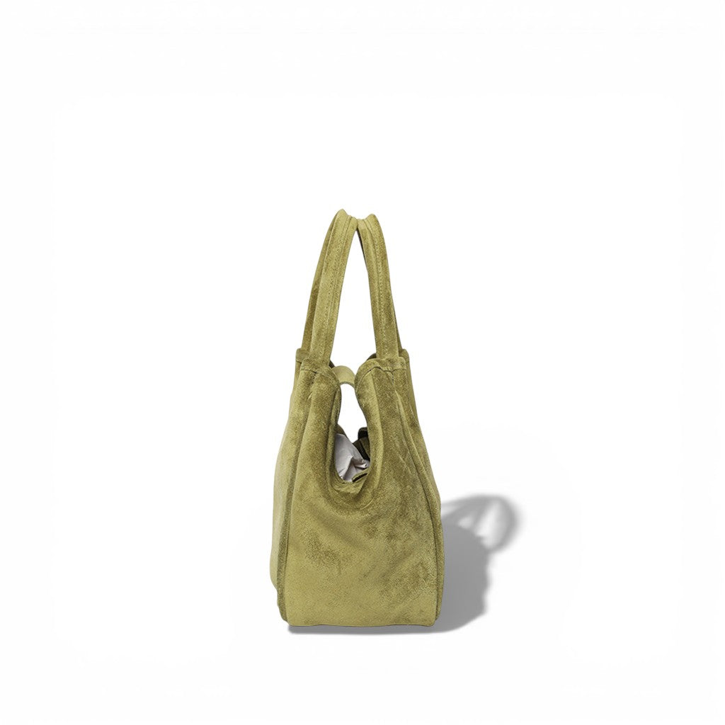 Vittoria Tote in Olive Italian Leather Backed Suede