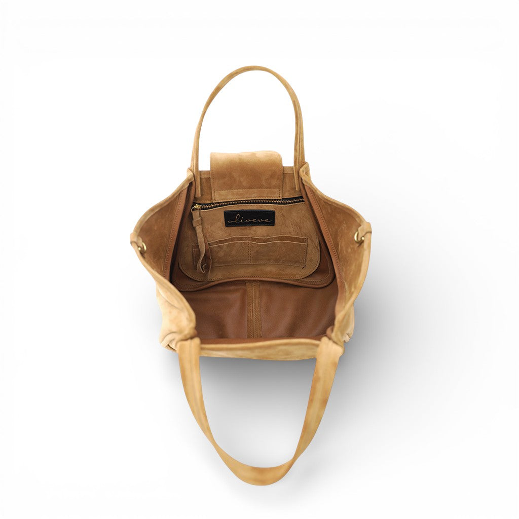 Vittoria Tote in Pane Italian Leather Backed Suede