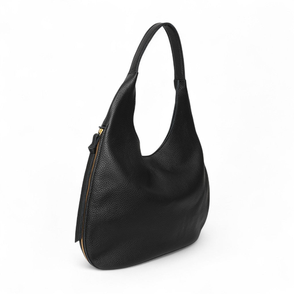 Eleanora Expandable Hobo in Black with Portobello Italian Buffalo Cowhide