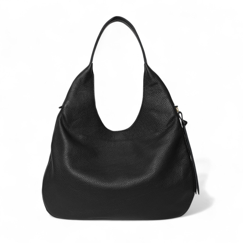 Eleanora Expandable Hobo in Black with Portobello Italian Buffalo Cowhide
