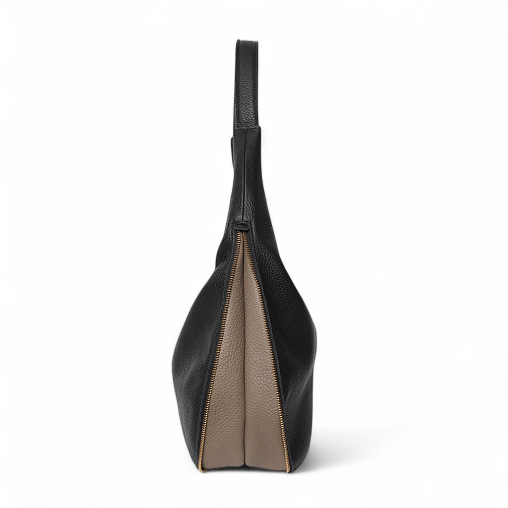 Eleanora Expandable Hobo in Black with Portobello Italian Buffalo Cowhide