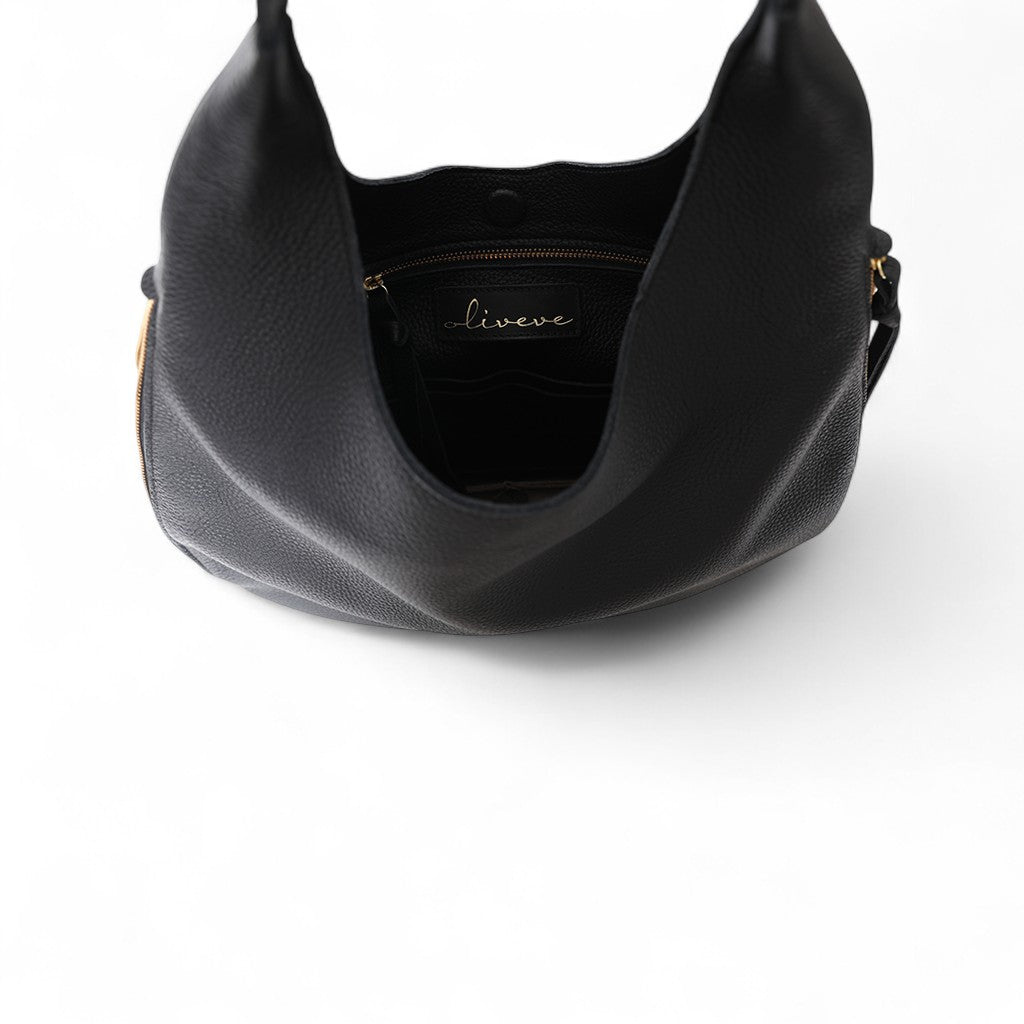 Eleanora Expandable Hobo in Black with Portobello Italian Buffalo Cowhide