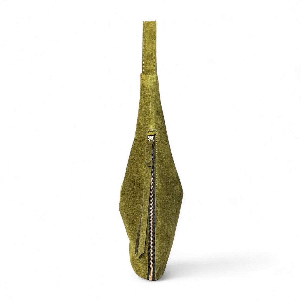 Eleanora Expandable Hobo in Avocado with Macadamia Italian Leather Backed Suede