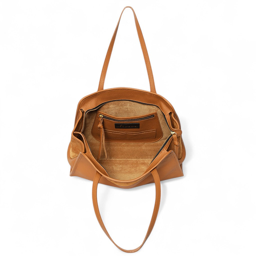 Piper Portfolio in Miel Italian Buffalo Cowhide with Cuoio Italian Leather Backed Suede