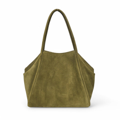 Taya Tote in Avocado Italian Leather Backed Suede