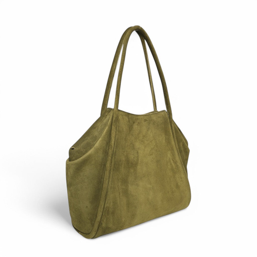 Taya Tote in Avocado Italian Leather Backed Suede