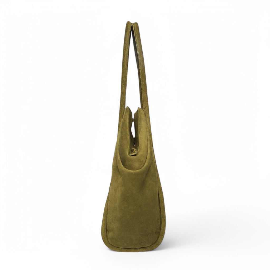 Taya Tote in Avocado Italian Leather Backed Suede