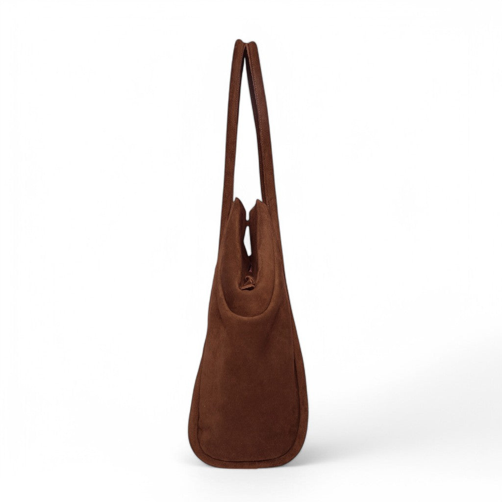 Taya Tote in Espresso Italian Leather Backed Suede