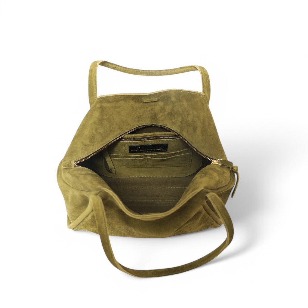 Taya Tote in Avocado Italian Leather Backed Suede