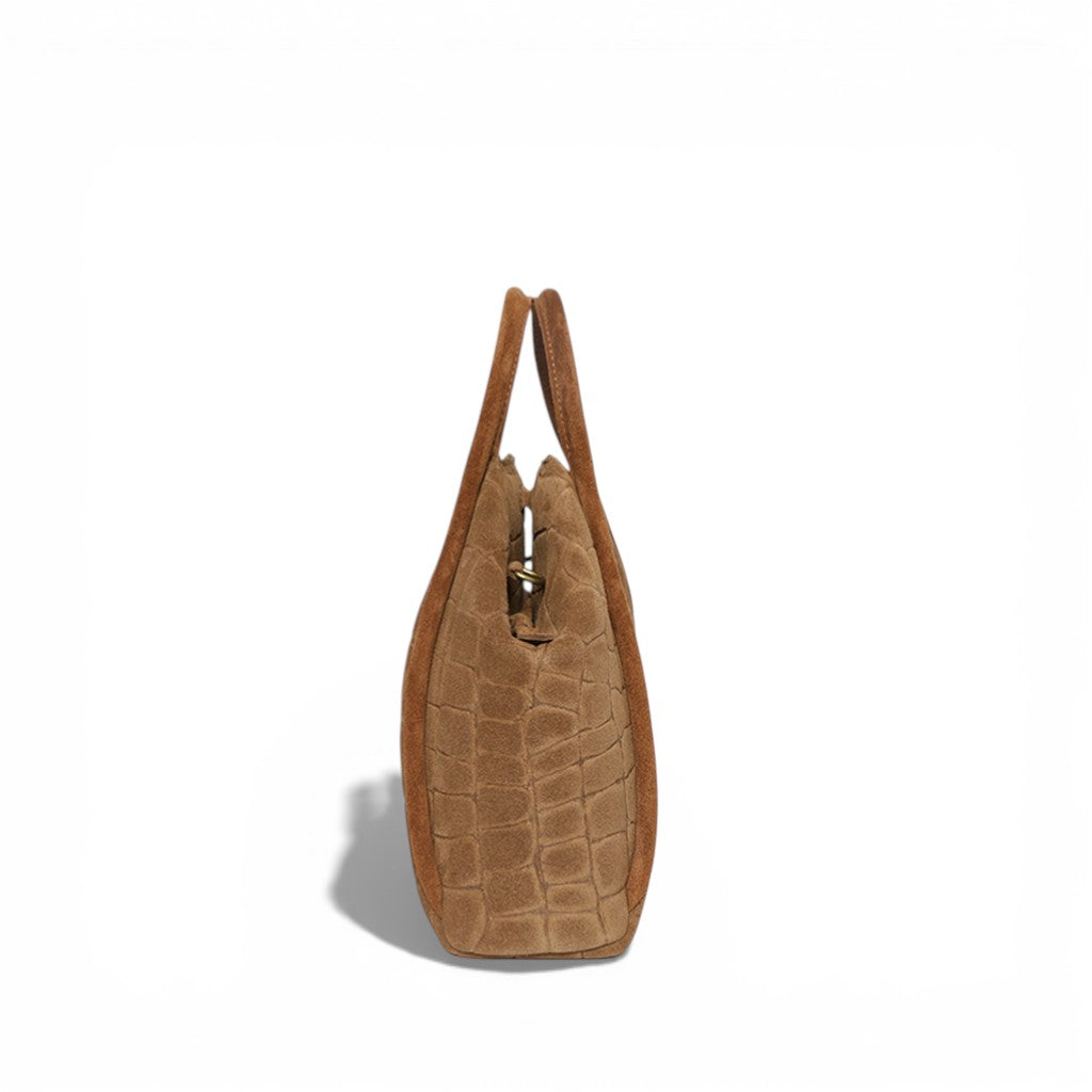 Taya Top Handle Crossbody in Camel Italian Croco-Embossed Suede